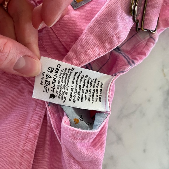 Carhartt Flannel-Lined Canvas Overalls in Rosebud 2T - Picture 2 of 5